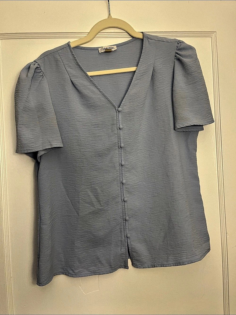 Calvin Klein Short Sleeve Blouse in Blue Size Medium